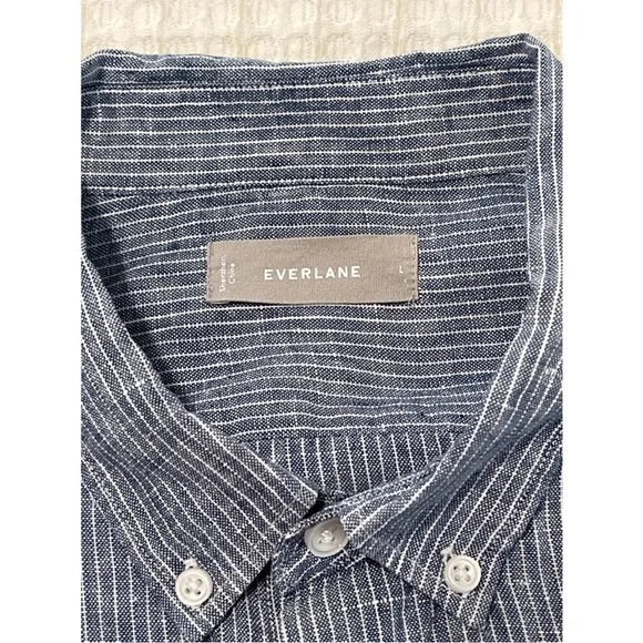 Everlane The Linen Standard Fit Shirt Men’s Size Large Pinstripe Long Sleeve - Picture 8 of 9